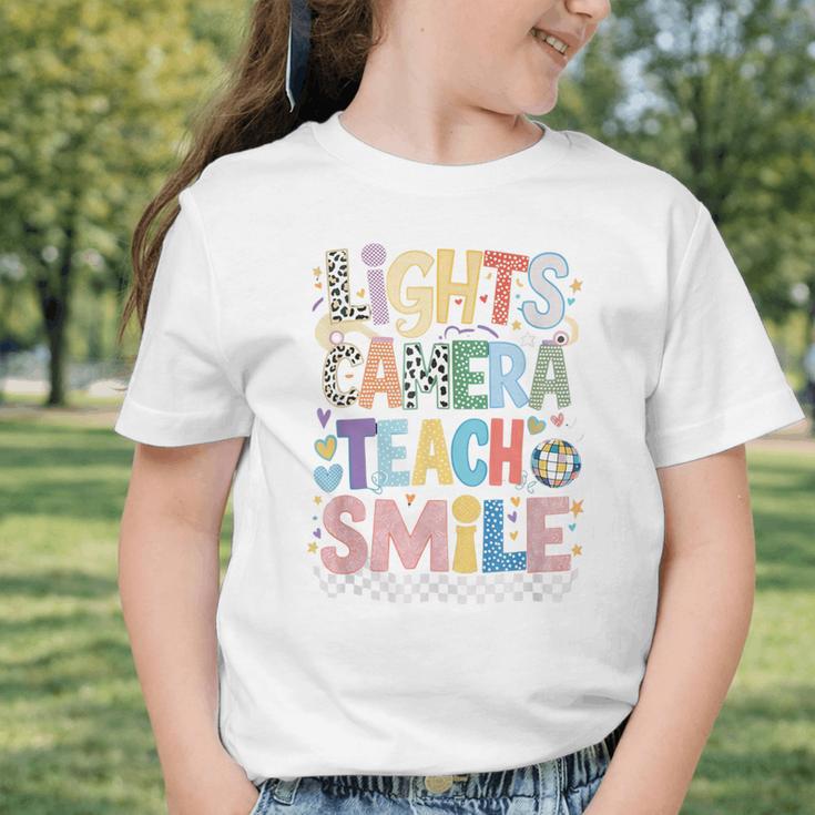 Lights Camera Teach Smile Back To School Awesome Learners Graphic Toddler T-Shirt Lights Camera Teach Smile Back To School Awesome Learners Graphic Toddler T-Shirt