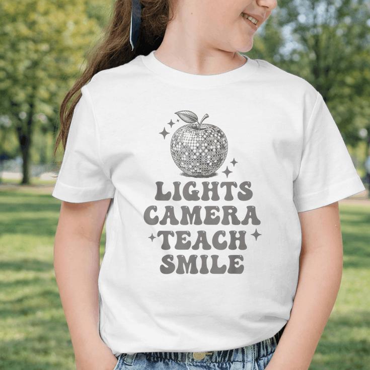 Lights Camera Teach Smile Disco-Ball Back To School Outfit Graphic Toddler T-Shirt Lights Camera Teach Smile Disco-Ball Back To School Outfit Graphic Toddler T-Shirt
