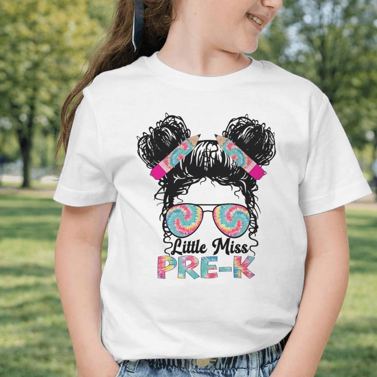 Little Miss Pre-K Girls Back To School Messy Bun Performance Graphic Toddler T-Shirt