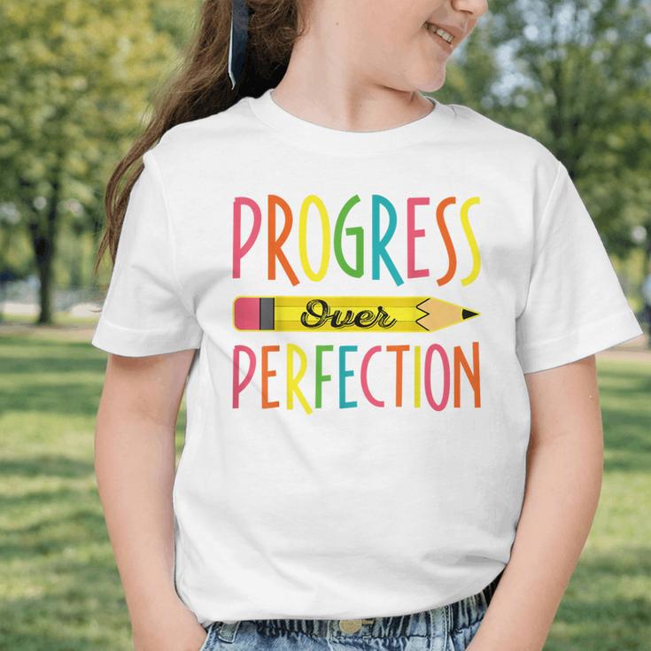 Motivational Quotes Back To School Progress Over Perfection Graphic Toddler T-Shirt Motivational Quotes Back To School Progress Over Perfection Graphic Toddler T-Shirt