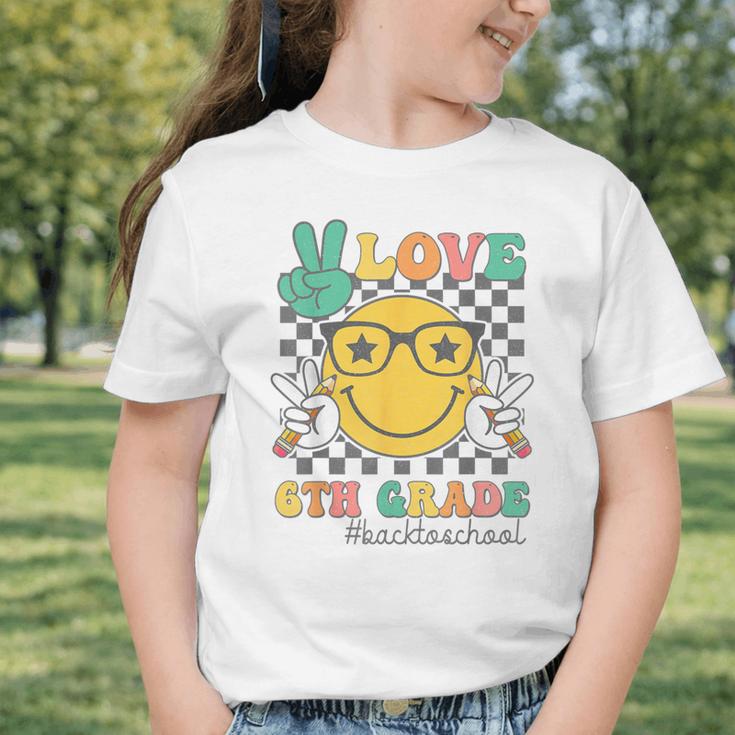 Peace Love 6th Grade Cute Smile Face Back To School Girls Graphic Toddler T-Shirt