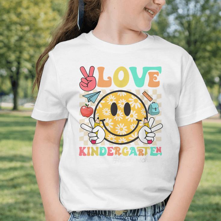 Peace Love Kindergarten Smile Face Back To School Girls Kids Graphic Toddler T-Shirt