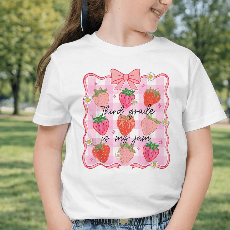 Preppy Back To School 3rd Grade Is My Jam Strawberry Bow Graphic Toddler T-Shirt Preppy Back To School 3rd Grade Is My Jam Strawberry Bow Graphic Toddler T-Shirt