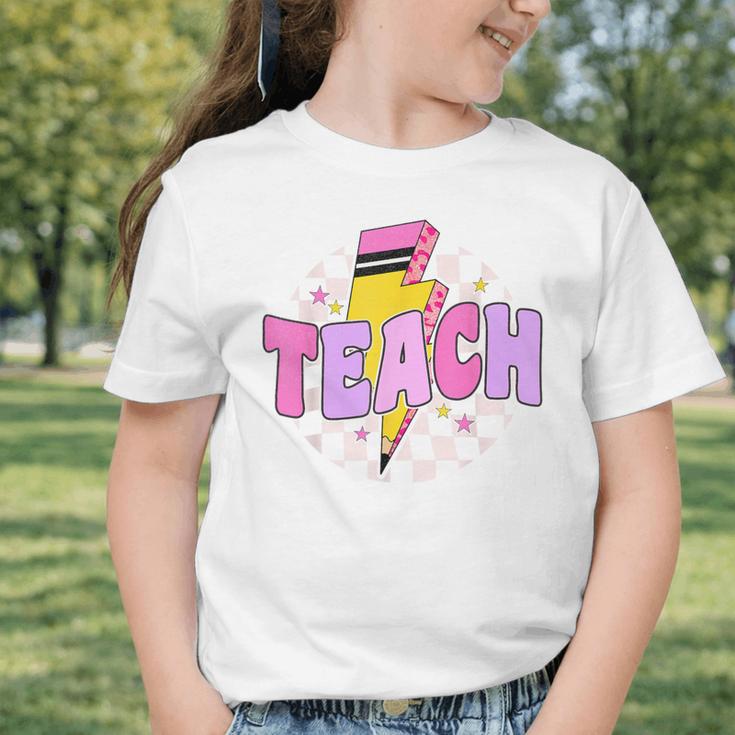 Retro Checkered Teach Pencil Lightning Back To School Graphic Toddler T-Shirt Retro Checkered Teach Pencil Lightning Back To School Graphic Toddler T-Shirt