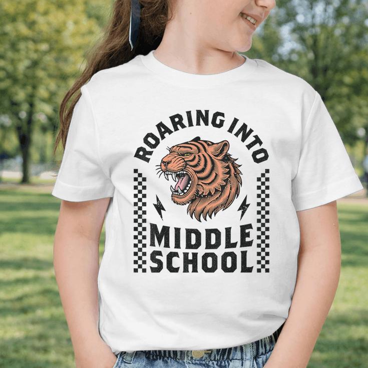 Roaring Into Middle School Tiger Back To School Boy Girl Kid Graphic Toddler T-Shirt Roaring Into Middle School Tiger Back To School Boy Girl Kid Graphic Toddler T-Shirt