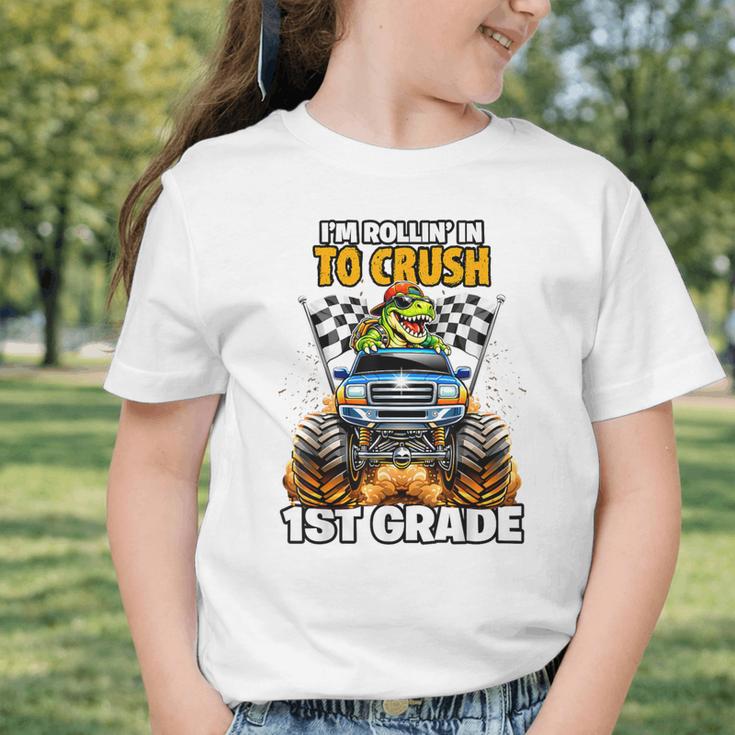 Rollin Crush Dinosaur Monster Truck Back To School 1st Grade Graphic Toddler T-Shirt Rollin Crush Dinosaur Monster Truck Back To School 1st Grade Graphic Toddler T-Shirt
