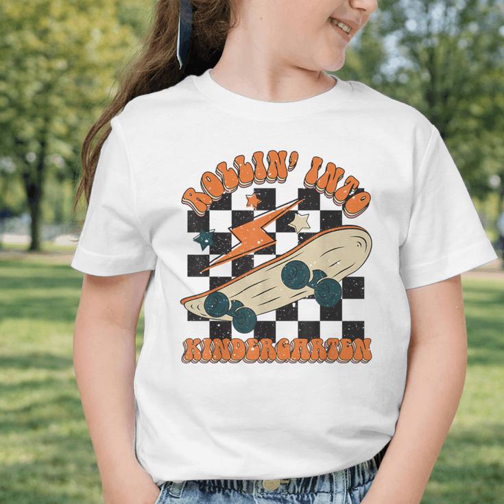 Rolling Into Kindergarten Retro Groovy Back To School Kids Graphic Toddler T-Shirt Rolling Into Kindergarten Retro Groovy Back To School Kids Graphic Toddler T-Shirt