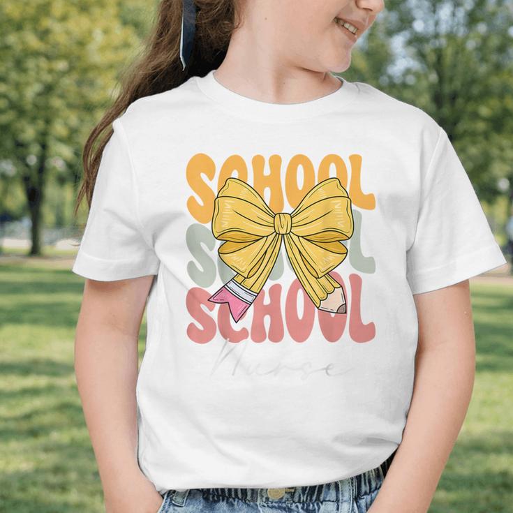 School Nurse Groovy Coquette Bow Cute Back To School Graphic Toddler T-Shirt School Nurse Groovy Coquette Bow Cute Back To School Graphic Toddler T-Shirt