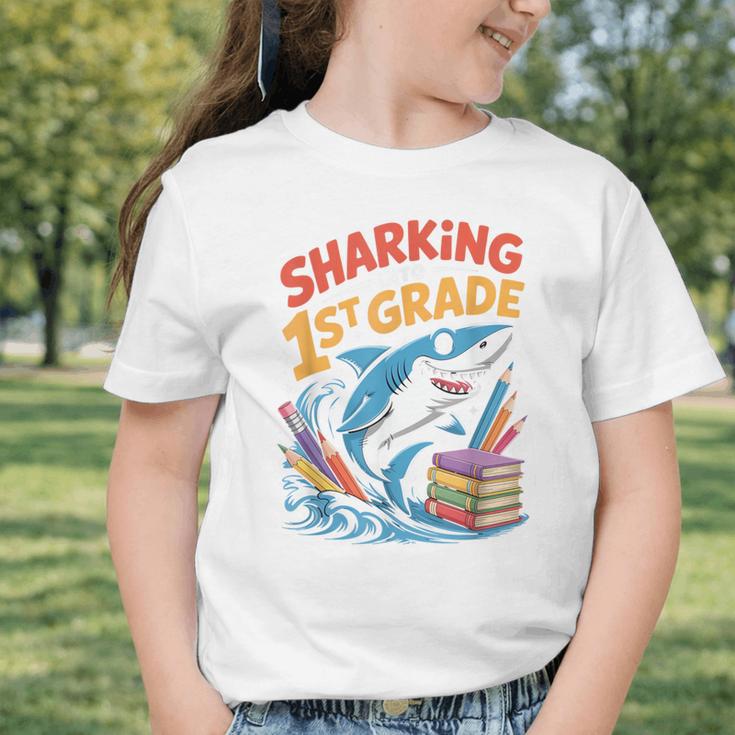 Sharking Into 1st Grade Back To School Shark Graphic Toddler T-Shirt Sharking Into 1st Grade Back To School Shark Graphic Toddler T-Shirt