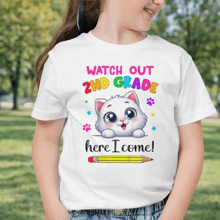 Watch Out 2nd Grade Here I Come Girls Cat Back To School Graphic Toddler T-Shirt