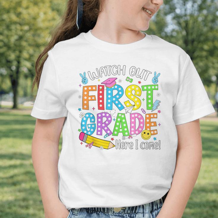 Watch Out First Grade Here I Come Back To School 1st Grade Graphic Toddler T-Shirt