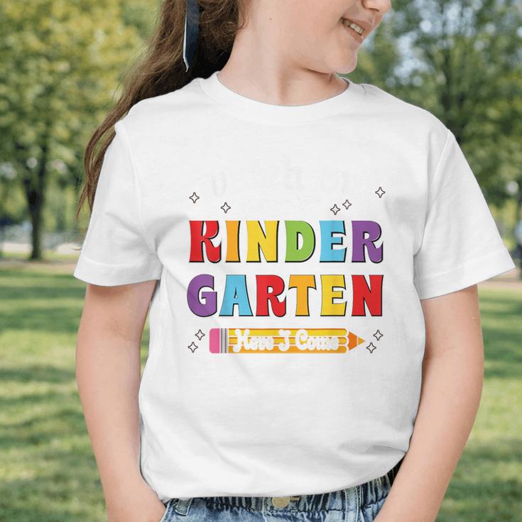 Watch Out Kindergarten Here I Come Back To School Graphic Toddler T-Shirt Watch Out Kindergarten Here I Come Back To School Graphic Toddler T-Shirt