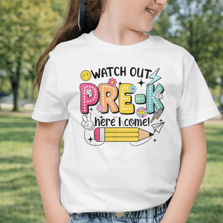 Watch Out Pre-K Here I Come Back To School Pre-K Graphic Toddler T-Shirt Watch Out Pre-K Here I Come Back To School Pre-K Graphic Toddler T-Shirt