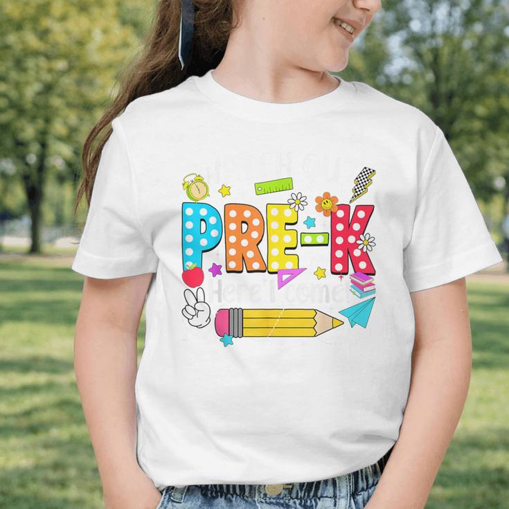 Watch Out Pre-K Here I Come Kinder Back To School Pre-K Kids Graphic Toddler T-Shirt Watch Out Pre-K Here I Come Kinder Back To School Pre-K Kids Graphic Toddler T-Shirt