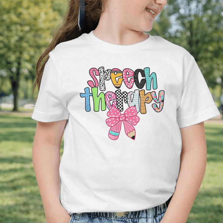 Women Speech Therapy Coquette Bow Pencil Back To School SLP Graphic Toddler T-Shirt Women Speech Therapy Coquette Bow Pencil Back To School SLP Graphic Toddler T-Shirt