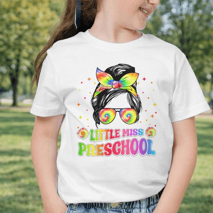 Women's Little Miss Preschool Messy Bun Tie Dye Back To School Girls Graphic Toddler T-Shirt