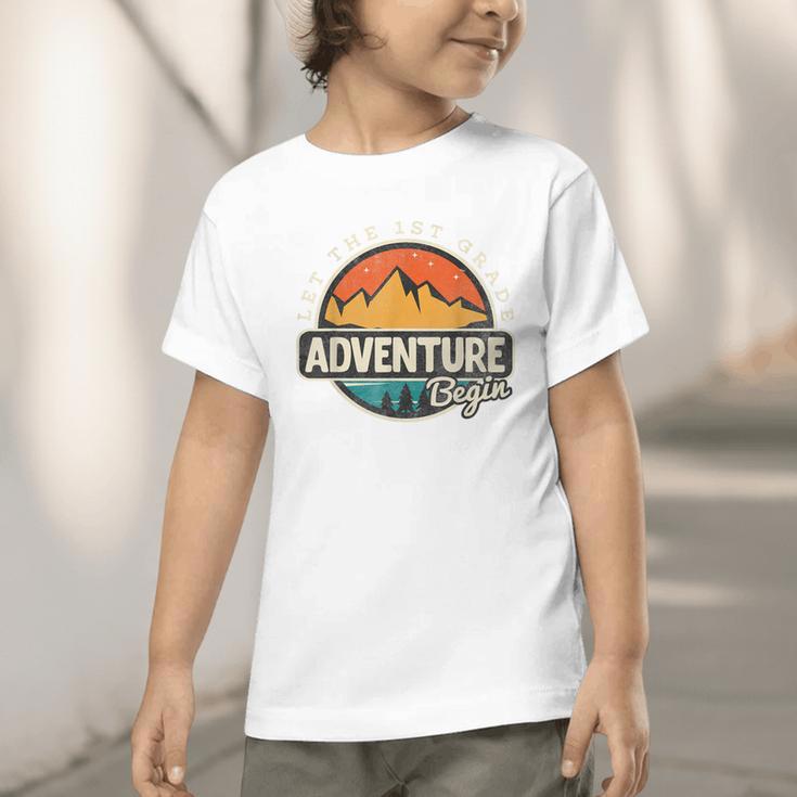 1st First Grade Shirt Adventure Begin Back To School Graphic Toddler T-Shirt 1st First Grade Shirt Adventure Begin Back To School Graphic Toddler T-Shirt