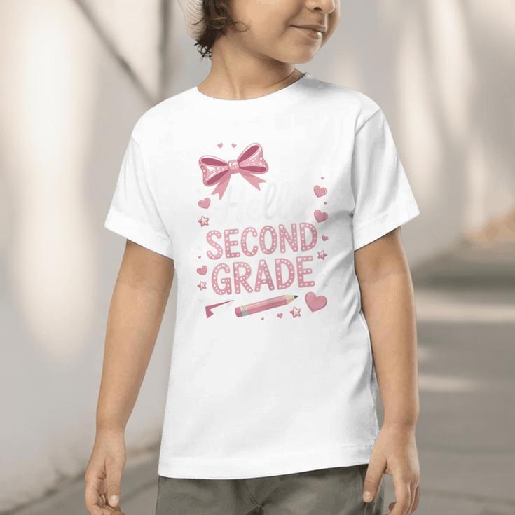 Back To School Cute Pink Coquette Girls Hello Second Grade Graphic Toddler T-Shirt