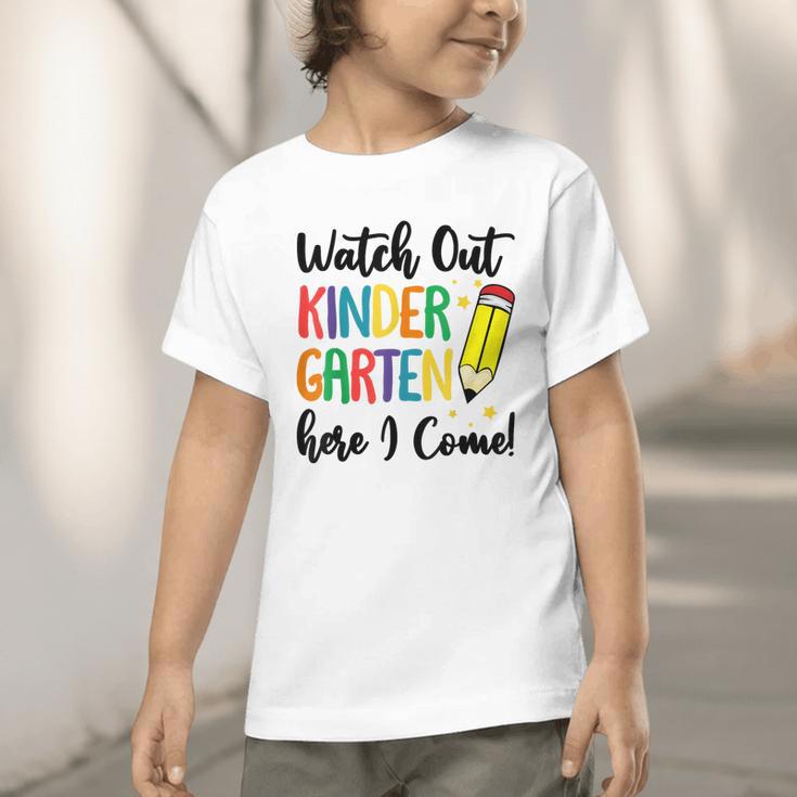 Back To School Kids Watch Out Kindergarten Here I Come Graphic Toddler T-Shirt Back To School Kids Watch Out Kindergarten Here I Come Graphic Toddler T-Shirt