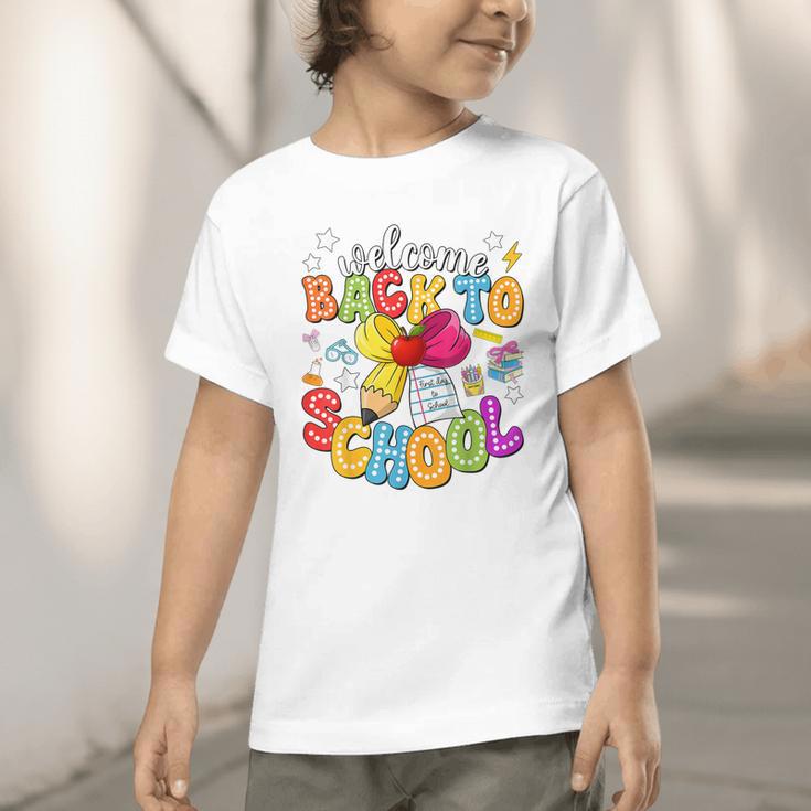 Back To School Pencil Coquette Bow First Day Of School Kids Graphic Toddler T-Shirt Back To School Pencil Coquette Bow First Day Of School Kids Graphic Toddler T-Shirt