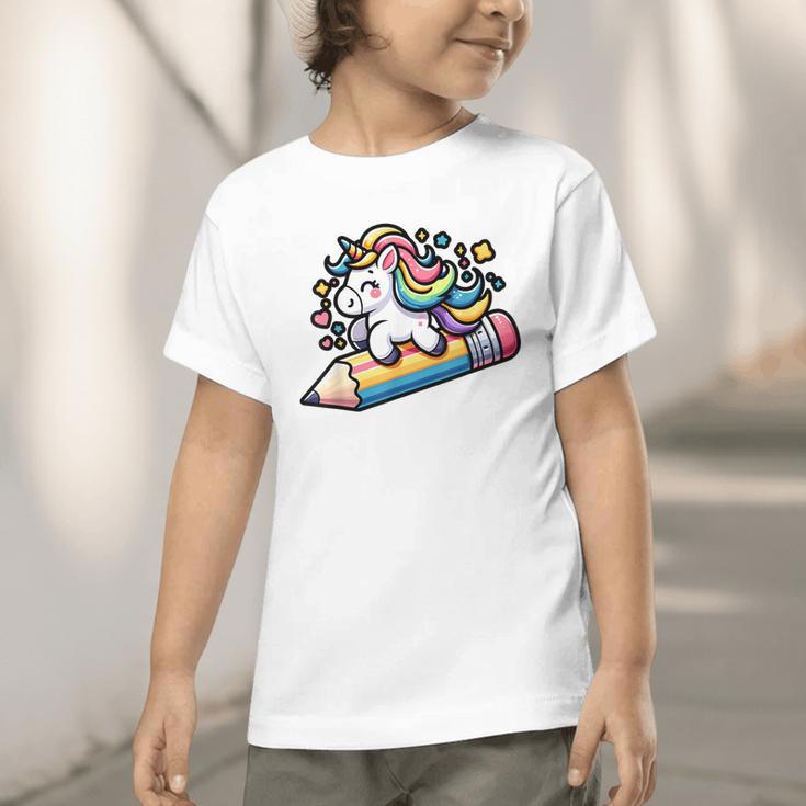 Back To School Unicorn Riding A Pencil Graphic Toddler T-Shirt