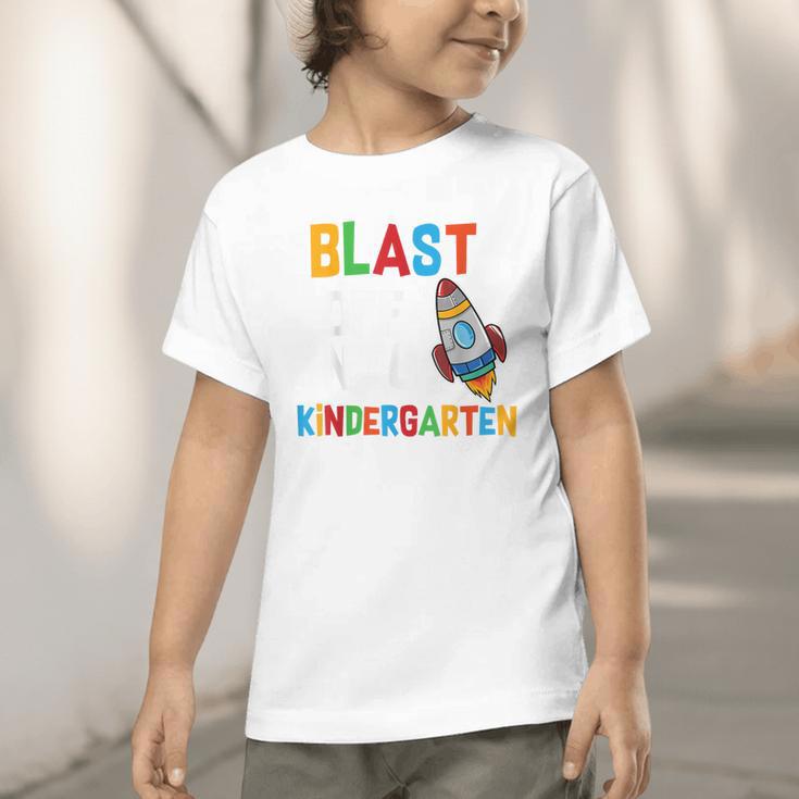 Blast Off Into Kindergarten Back To School Rocket Graphic Toddler T-Shirt Blast Off Into Kindergarten Back To School Rocket Graphic Toddler T-Shirt
