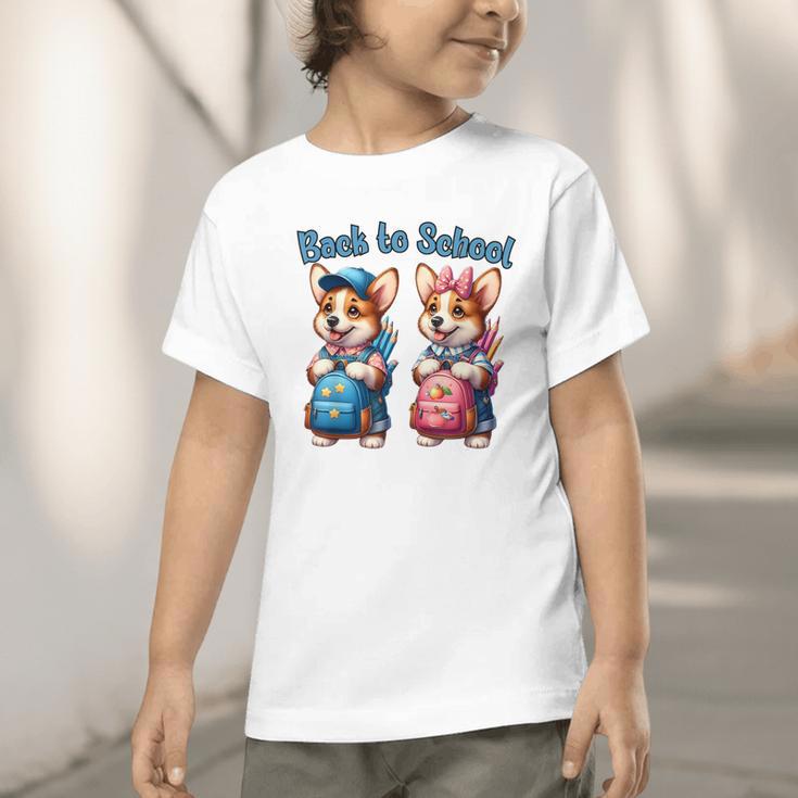 Corgi Dog Student To School Happy Back To School Graphic Toddler T-Shirt Corgi Dog Student To School Happy Back To School Graphic Toddler T-Shirt
