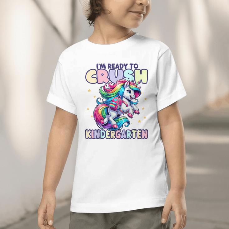 Crush Kindergarten Girls Back To School Unicorn First Day Graphic Toddler T-Shirt Crush Kindergarten Girls Back To School Unicorn First Day Graphic Toddler T-Shirt