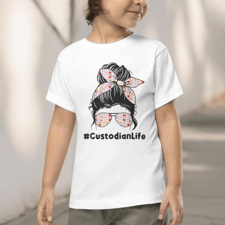 Custodian Life Messy Bun Hair Glasses Leopard Back To School Graphic Toddler T-Shirt Custodian Life Messy Bun Hair Glasses Leopard Back To School Graphic Toddler T-Shirt