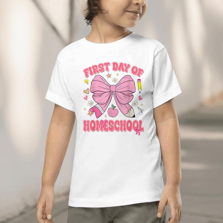 First Day Of Homeschool Coquette Back To School Girls Graphic Toddler T-Shirt First Day Of Homeschool Coquette Back To School Girls Graphic Toddler T-Shirt