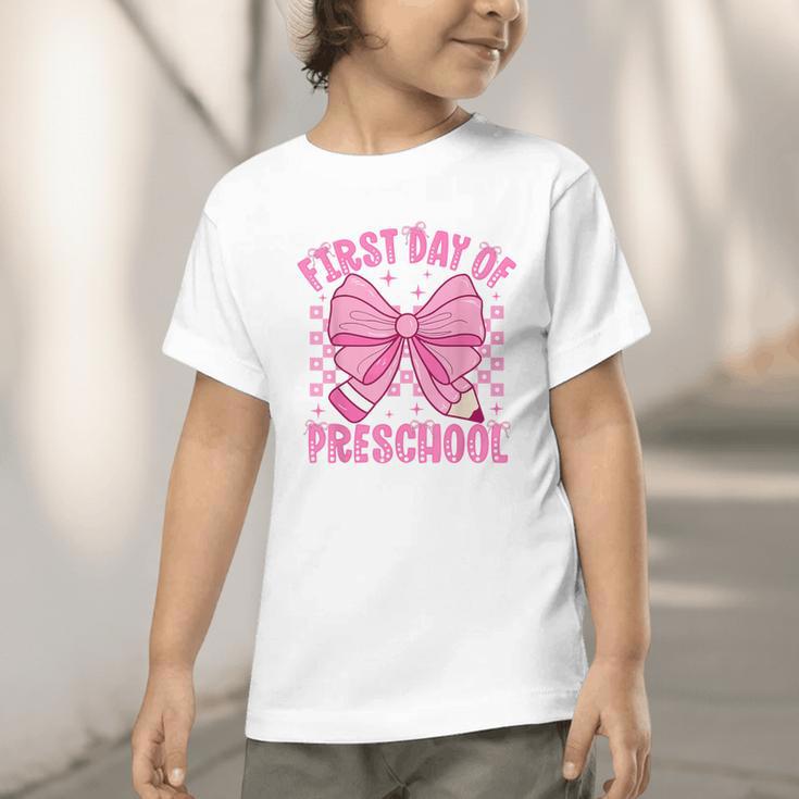 First Day Of Preschool Coquette Bow Back To School Girls Graphic Toddler T-Shirt