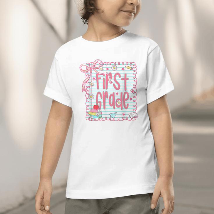 First Grade Coquette Bow Pink Preppy Back To School Girls Graphic Toddler T-Shirt First Grade Coquette Bow Pink Preppy Back To School Girls Graphic Toddler T-Shirt