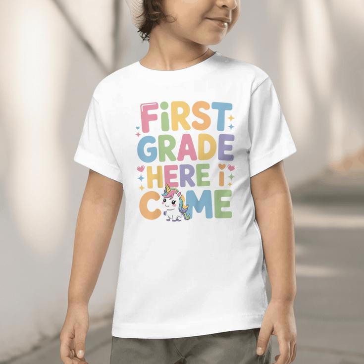 First Grade Here I Come Unicorn Back To School Graphic Toddler T-Shirt First Grade Here I Come Unicorn Back To School Graphic Toddler T-Shirt