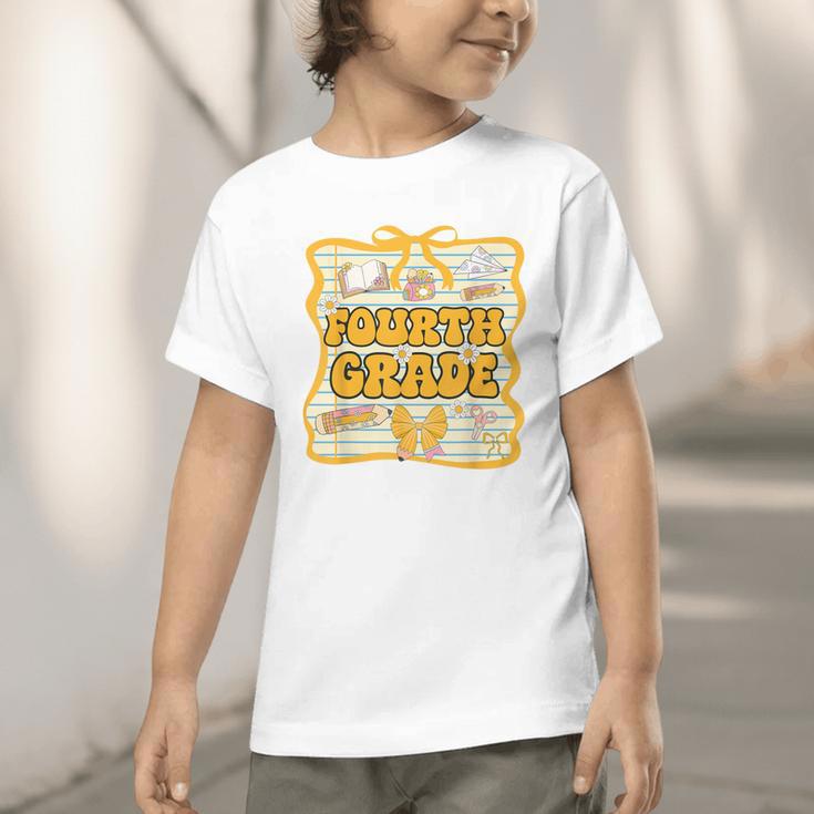 Fourth Grade Back To School Kids Girls Bow 4th Grade Groovy Graphic Toddler T-Shirt Fourth Grade Back To School Kids Girls Bow 4th Grade Groovy Graphic Toddler T-Shirt