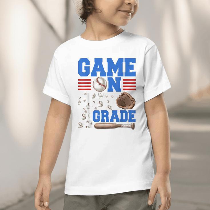 Game On First Grade Boy Baseball Back To School Graphic Toddler T-Shirt Game On First Grade Boy Baseball Back To School Graphic Toddler T-Shirt