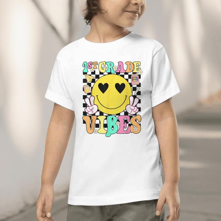 Girls 1st Grade Vibes Smile Face Back To School First Grade Graphic Toddler T-Shirt Girls 1st Grade Vibes Smile Face Back To School First Grade Graphic Toddler T-Shirt