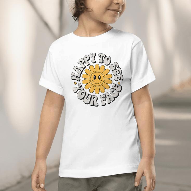 Happy Face Daisy Flower Retro Back To School Cute Graphic Graphic Toddler T-Shirt