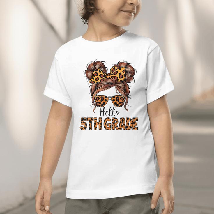 Hello 5th Grade Messy Hair Bun Girl Back To School First Day Graphic Toddler T-Shirt Hello 5th Grade Messy Hair Bun Girl Back To School First Day Graphic Toddler T-Shirt