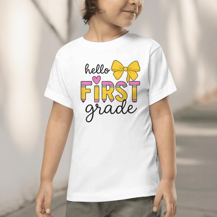 Hello First Grade For Girls Boys Cute Back To School Pencil Graphic Toddler T-Shirt Hello First Grade For Girls Boys Cute Back To School Pencil Graphic Toddler T-Shirt