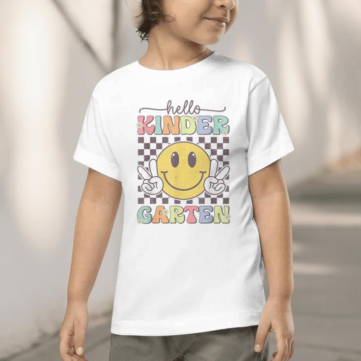 Hello Kindergarten Hippie Smile Face Back To School Graphic Toddler T-Shirt Hello Kindergarten Hippie Smile Face Back To School Graphic Toddler T-Shirt