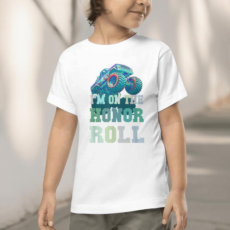 Kids I'M ON HONOR ROLL Monster Trucks Back To School Bruh Graphic Toddler T-Shirt Kids I'M ON HONOR ROLL Monster Trucks Back To School Bruh Graphic Toddler T-Shirt