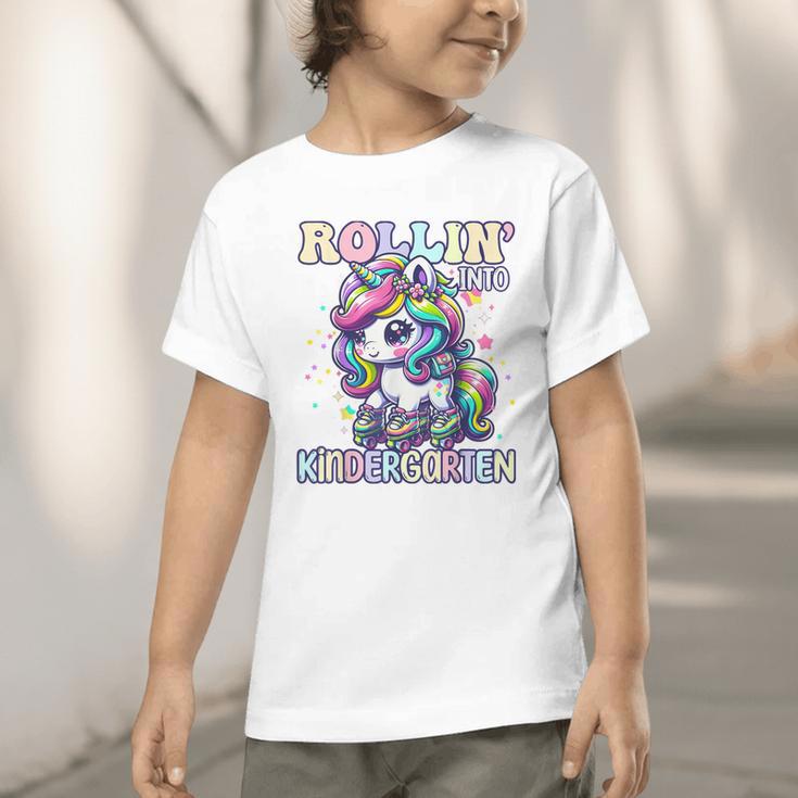 Kindergarten Back To School First Day Girls Rollin Unicorn Graphic Toddler T-Shirt