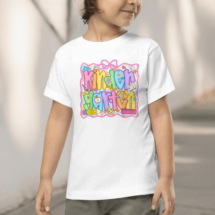 Kindergarten Coquette Bow Back To School Kinder Girl Kids Graphic Toddler T-Shirt Kindergarten Coquette Bow Back To School Kinder Girl Kids Graphic Toddler T-Shirt
