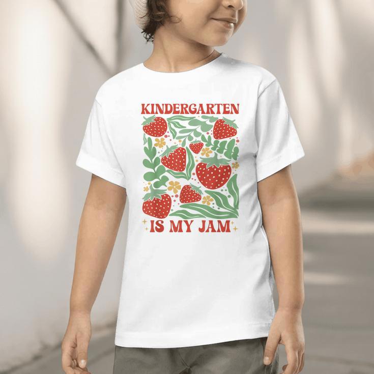 Kindergarten Is My Jam Boho Floral Strawberry Back To School Graphic Toddler T-Shirt