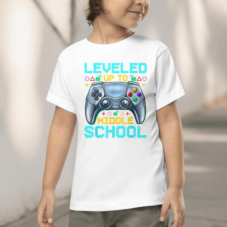 Leveled Up To Middle School Video Gamer Back To School Boys Graphic Toddler T-Shirt