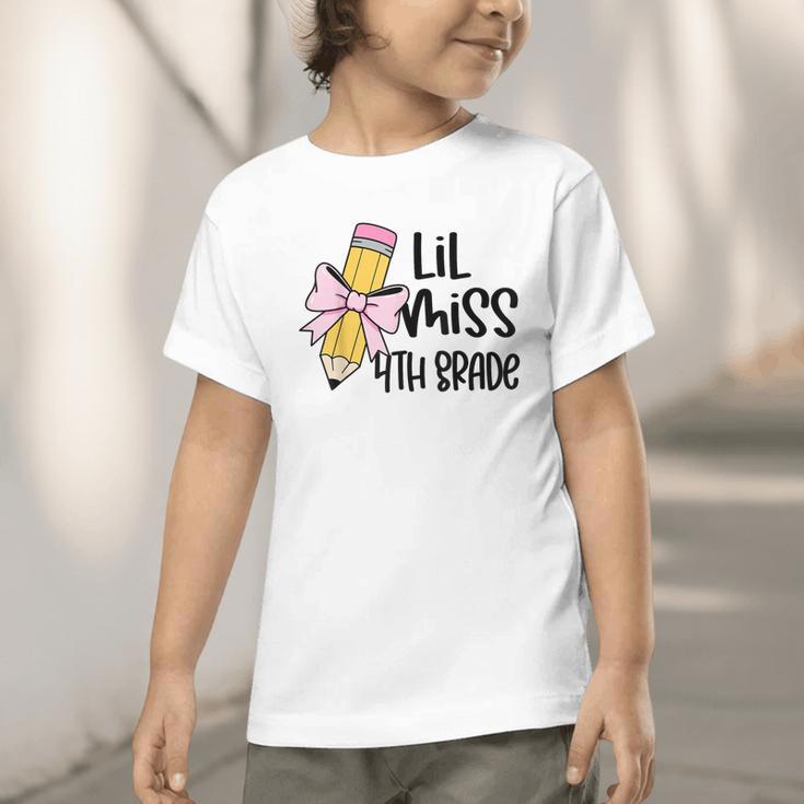 Lil Miss 4th Grade Coquette Bow Pencil Back To School Girls Graphic Toddler T-Shirt