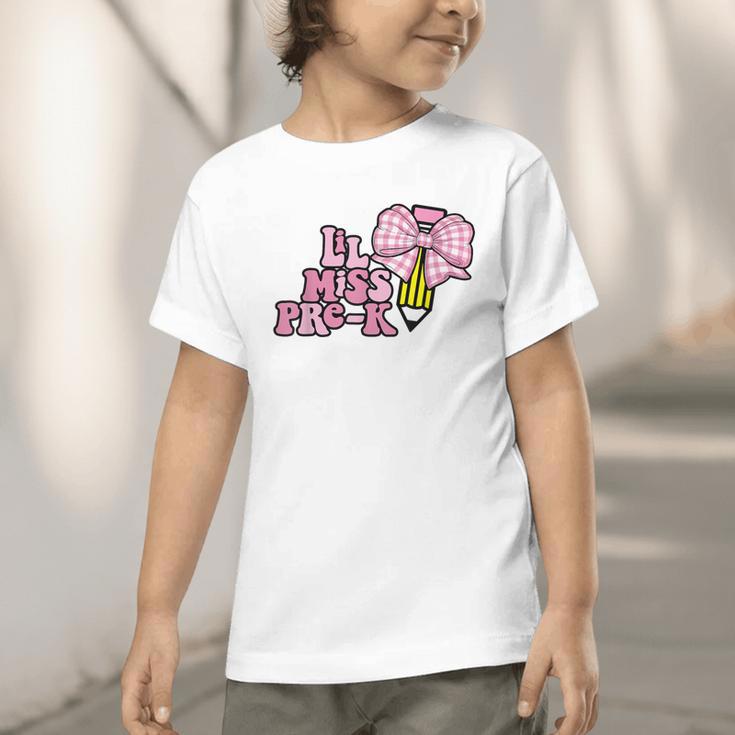 LiL Miss Pre-K Back To School Girls Coquette Bow First Day Graphic Toddler T-Shirt LiL Miss Pre-K Back To School Girls Coquette Bow First Day Graphic Toddler T-Shirt