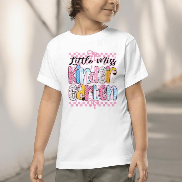Little Miss Kindergarten Back To School Girls Coquette Bow Graphic Toddler T-Shirt