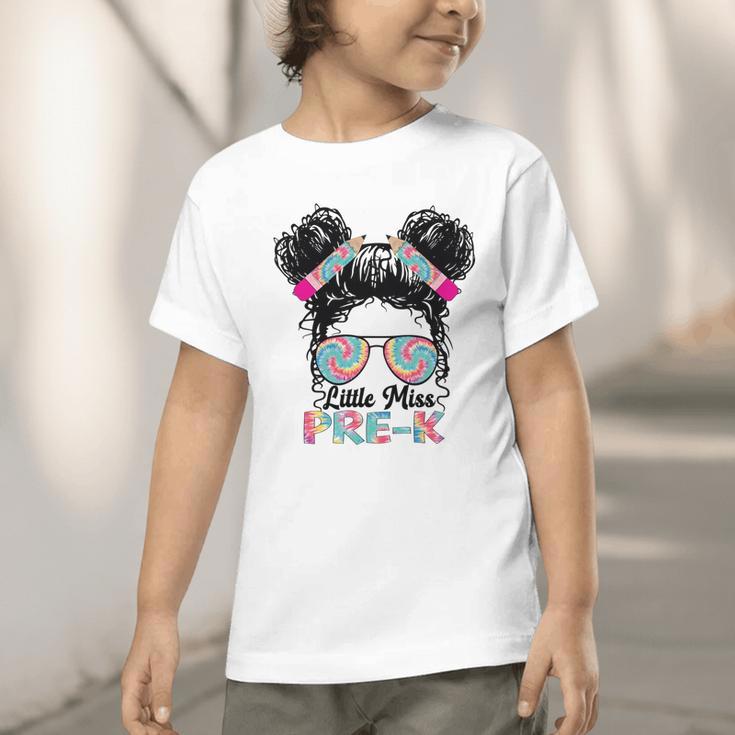 Little Miss Pre-K Girls Back To School Messy Bun Performance Graphic Toddler T-Shirt