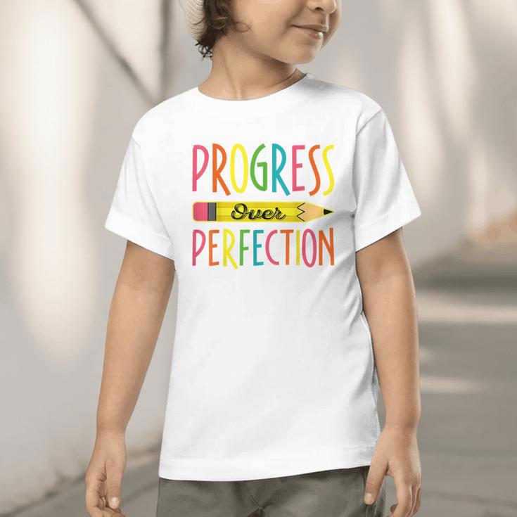 Motivational Quotes Back To School Progress Over Perfection Graphic Toddler T-Shirt Motivational Quotes Back To School Progress Over Perfection Graphic Toddler T-Shirt